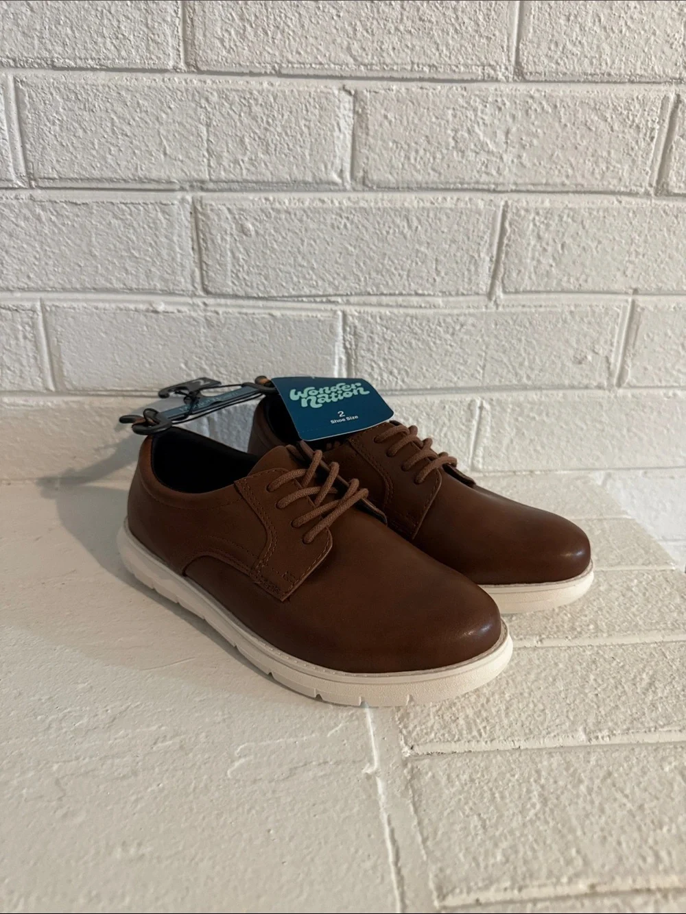 WN Brown Lace-Up Kids Dress Oxfords with White Sole